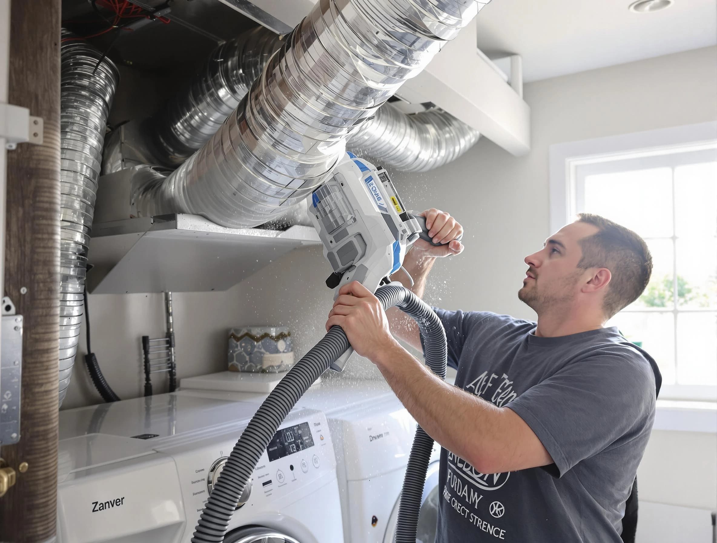 West Pleasant View Dryer Vent Cleaning specialist cleaning deep within a dryer vent duct system in West Pleasant View