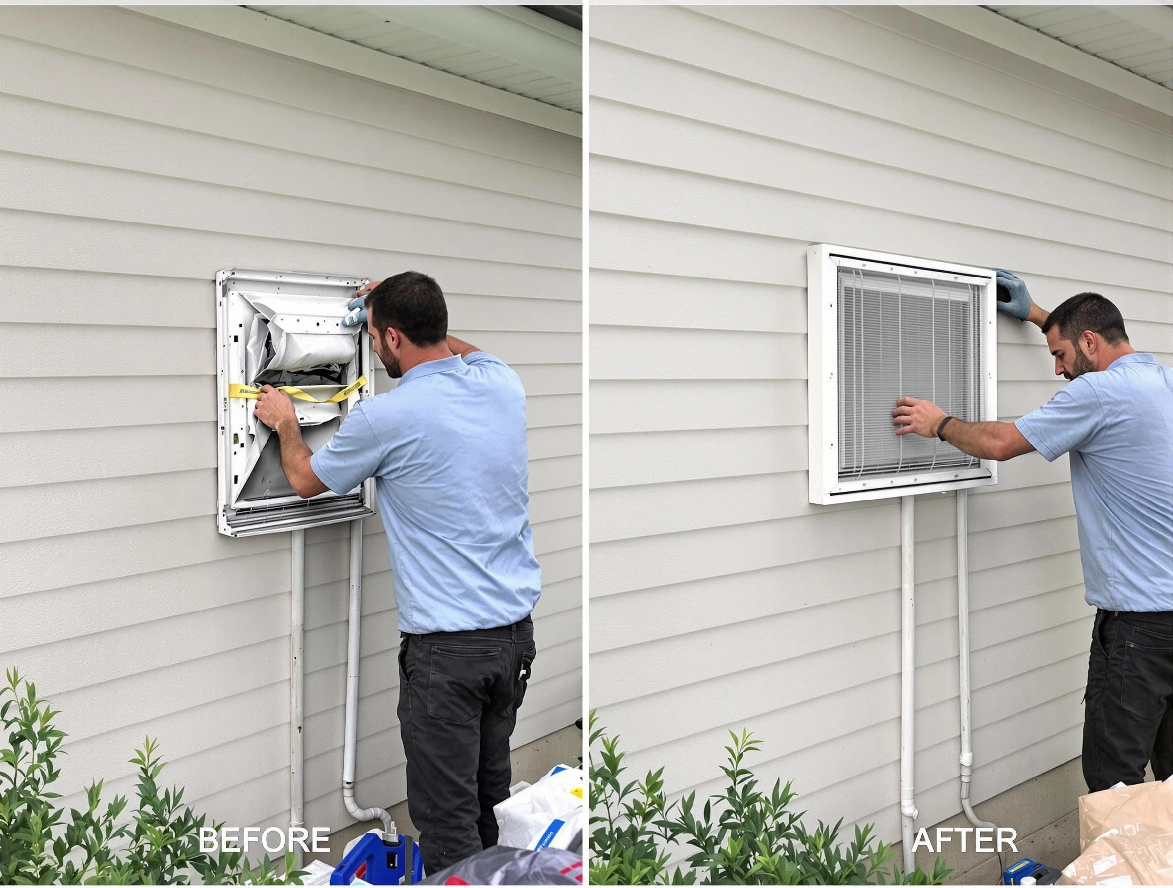 West Pleasant View Dryer Vent Cleaning technician installing high-quality dryer vent cover at a residential property in West Pleasant View